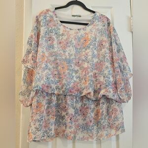 Sara Morgan Plus Size Peplum Pastel Floral Women's Top